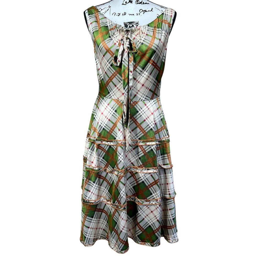 Coconinno 'Ever So Sweetheart' Plaid Dress Green rust orange cream size S boho